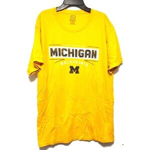 michigan Sz L mens yellow short sleeve shirt graphic print pullover adult logo